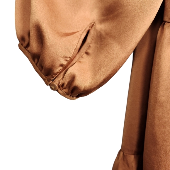 Banana Republic Satin Tiered Swing Boho Dress Caramel Copper Women's Size Small - Picture 6 of 7